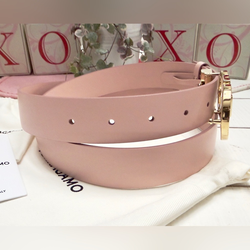 Ferragamo Pink Leather Belt Gold Buckle - Cut To Fit size 75-110cm - Picture 2 of 9